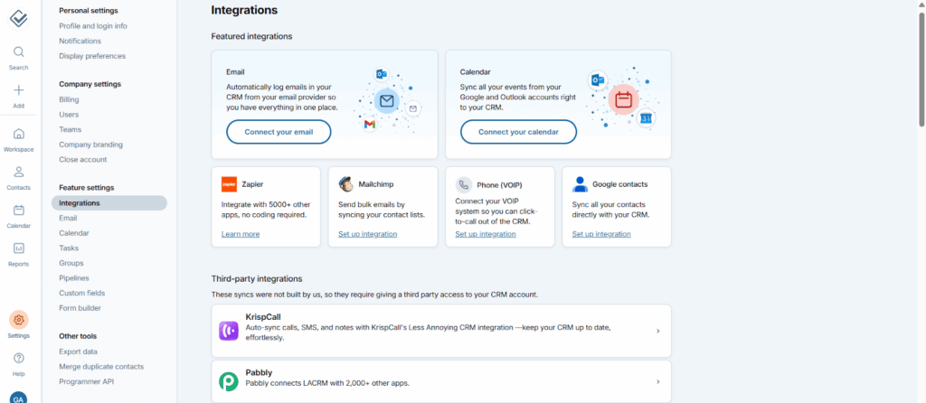 integrations in less annoying crm