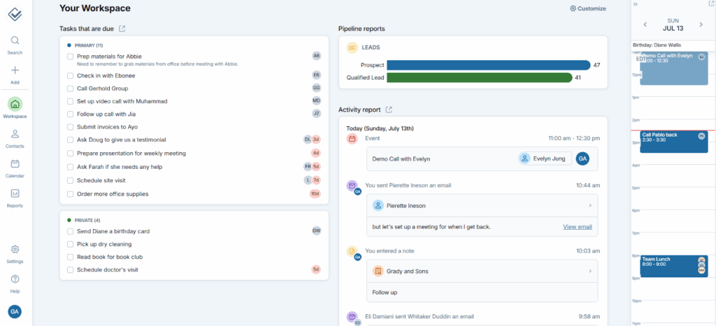 central workspace in less annoying crm