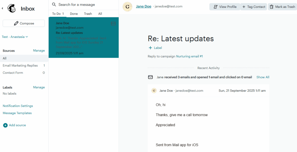 mailchimp inbox messages