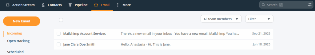 see mailchimp notifications inside onepagecrm