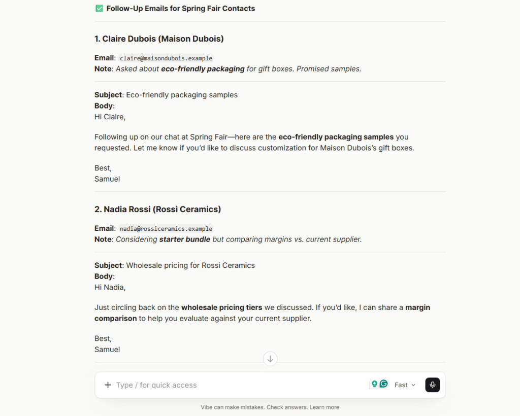 mistral ai follow-up emails for onepagecrm