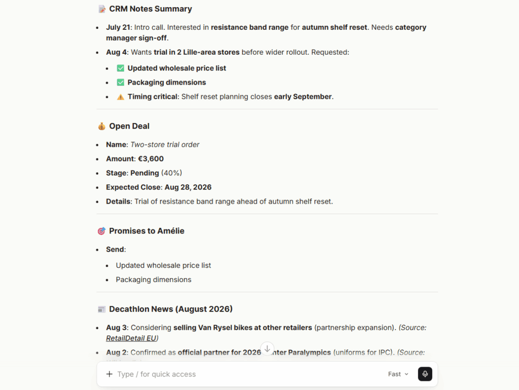 mistral ai meeting brief for onepagecrm