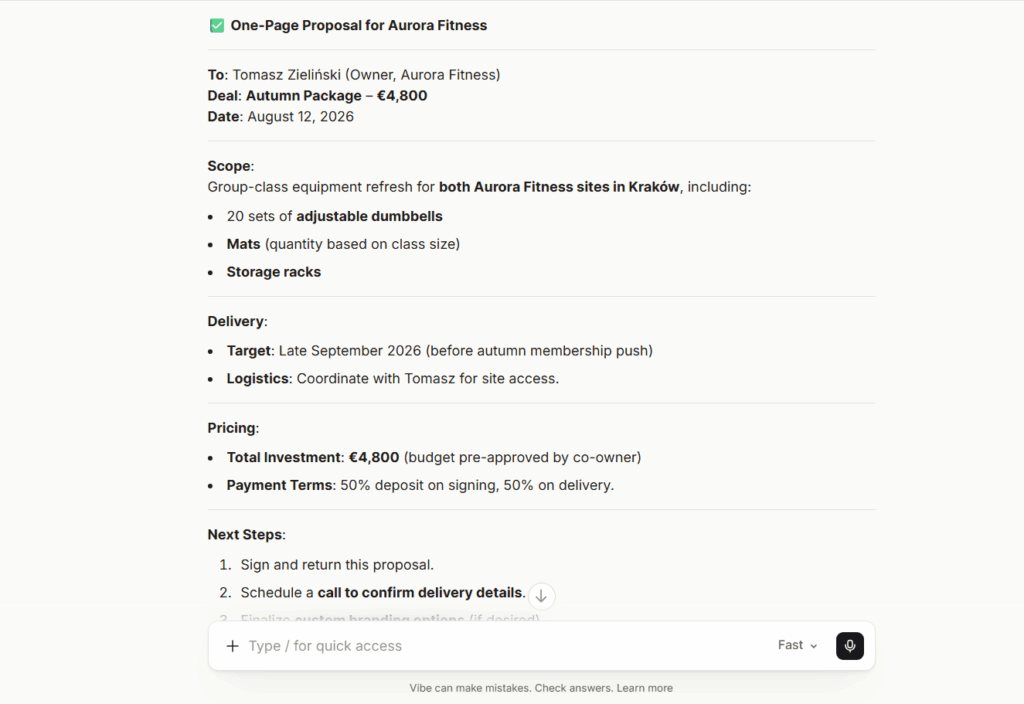 mistral ai create document for onepagecrm