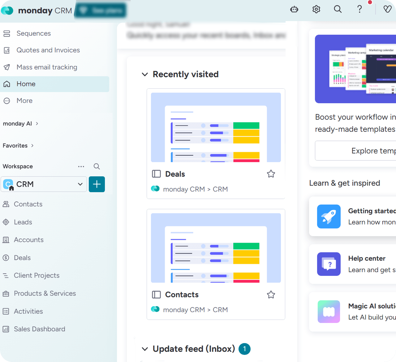 Monday CRM interface