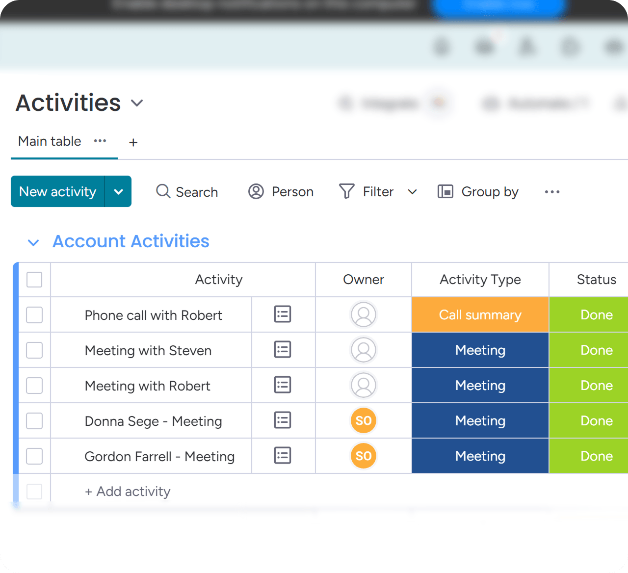 Monday CRM follow-up tracking