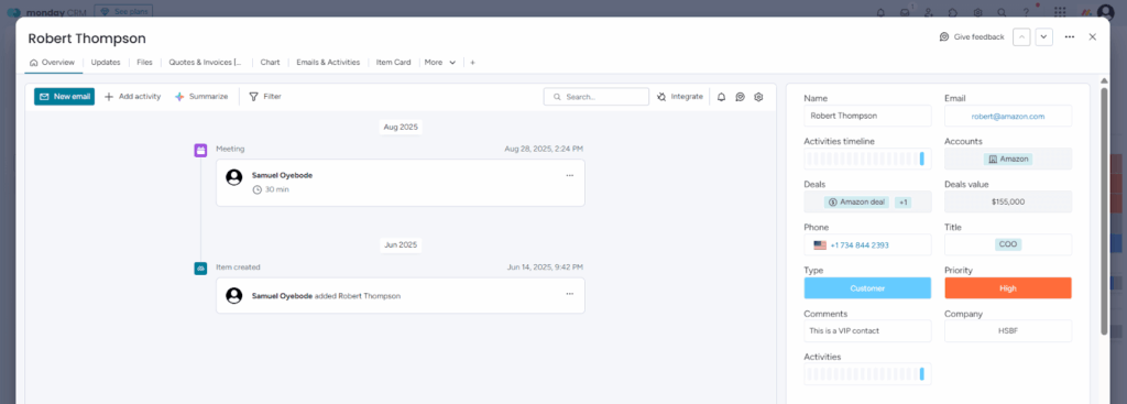 monday crm full contact profile