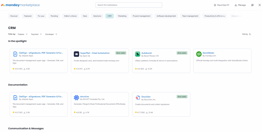 monday crm app marketplace