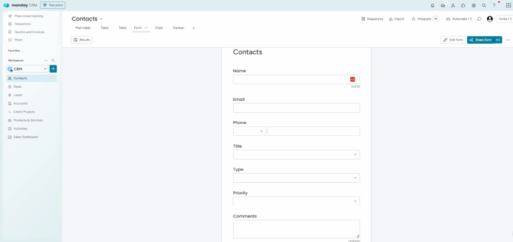 monday crm contact form