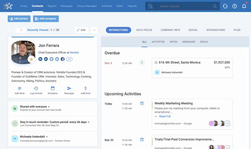 Nimble CRM software for small business sales and contact management