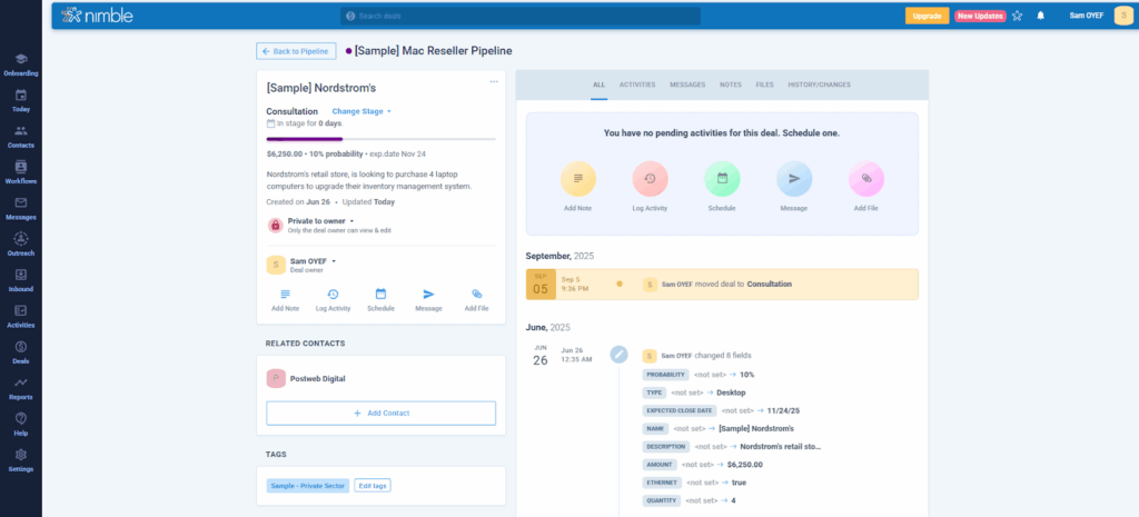 nimble crm deal information
