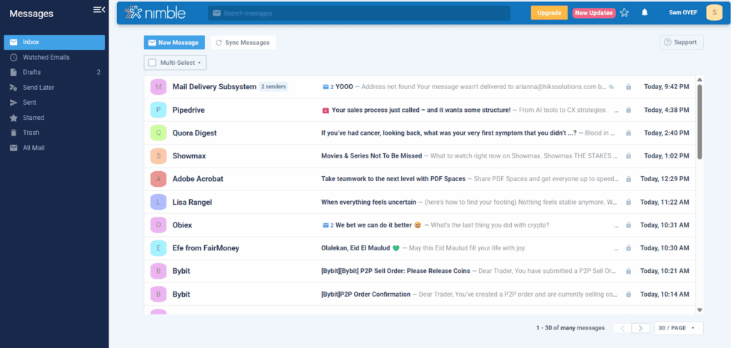 nimble crm syncs personal emails