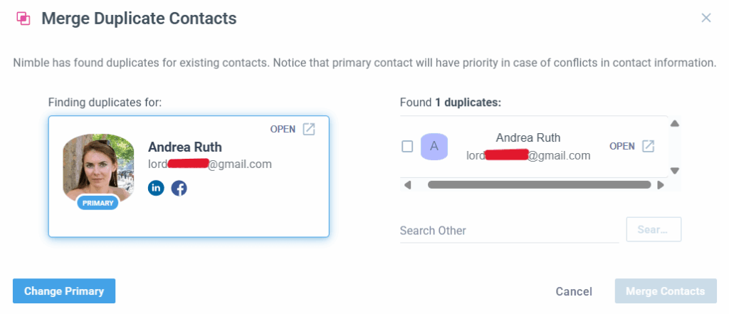 find and merge duplicates in nimble crm