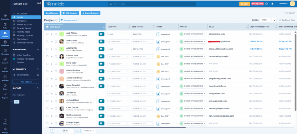 nimble crm contact list