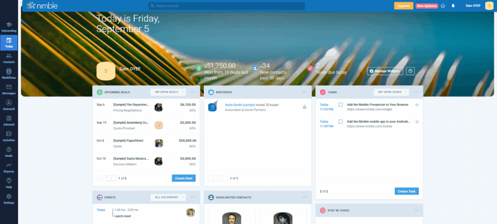 nimble crm main workspace