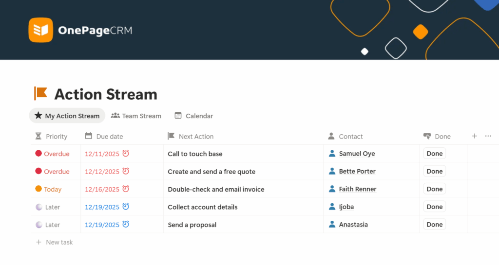 action stream in action focused notion crm