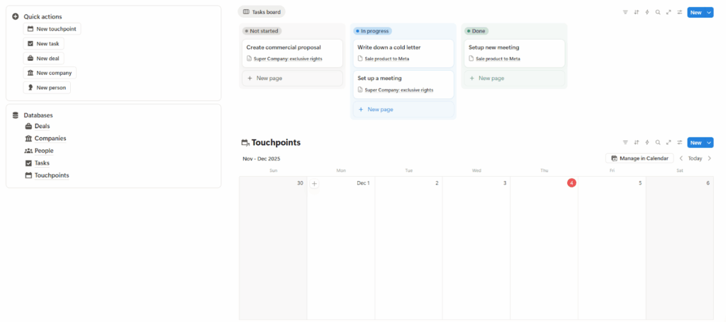 b2b notion crm system main page