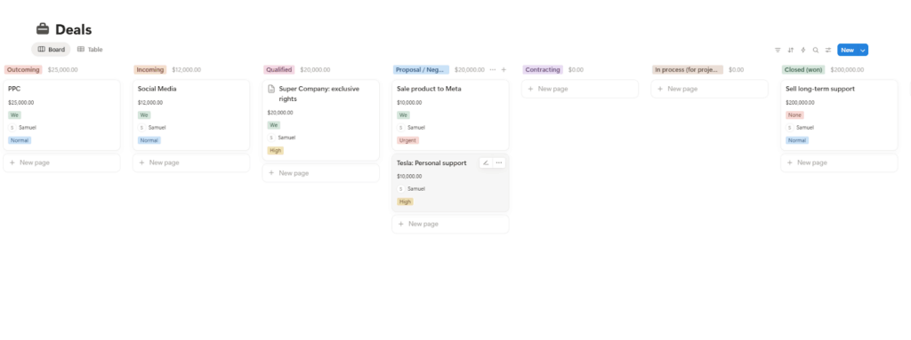 b2b notion crm system pipeline