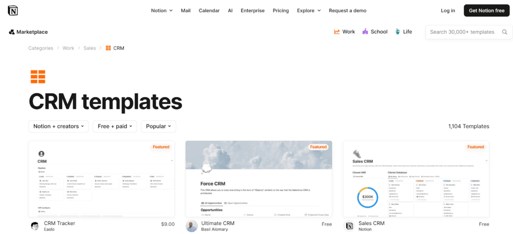 crm category in notion