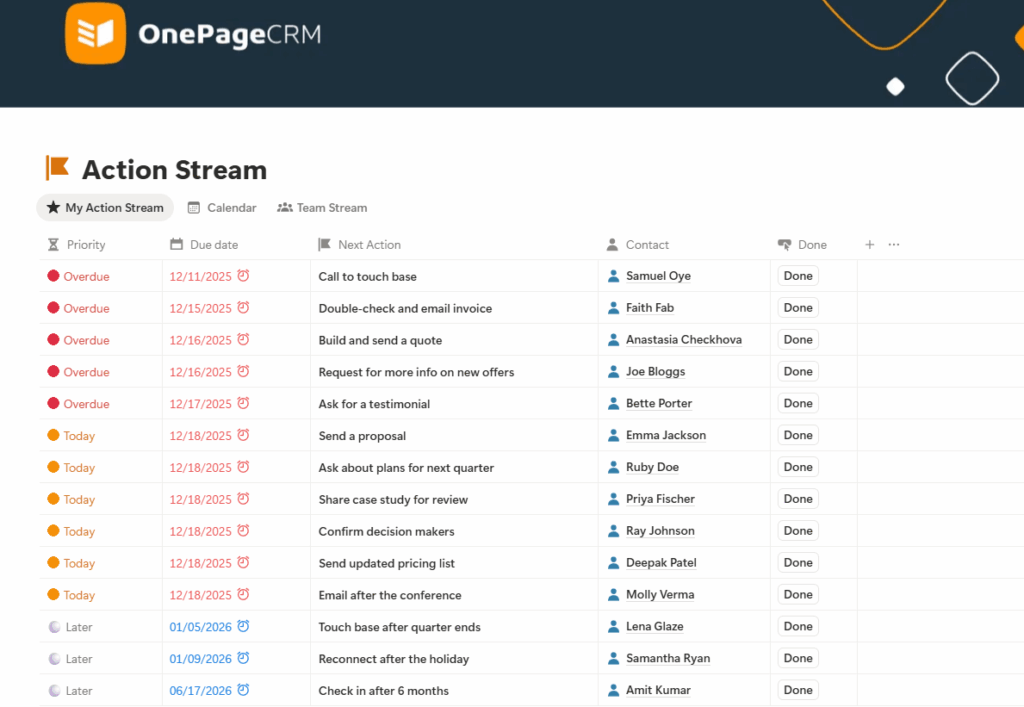 action stream in notion crm template
