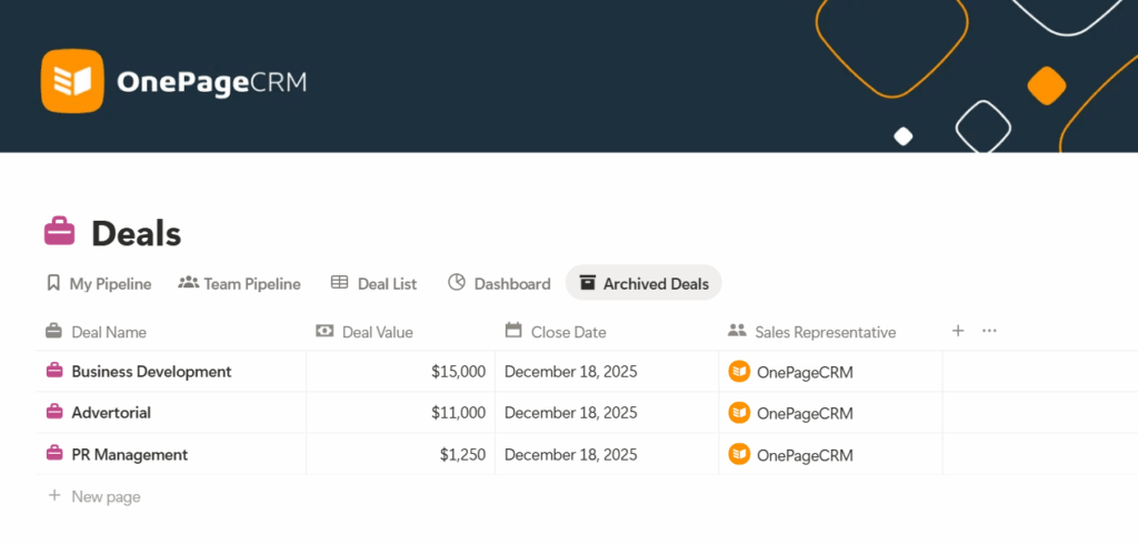 archived deals in notion crm template