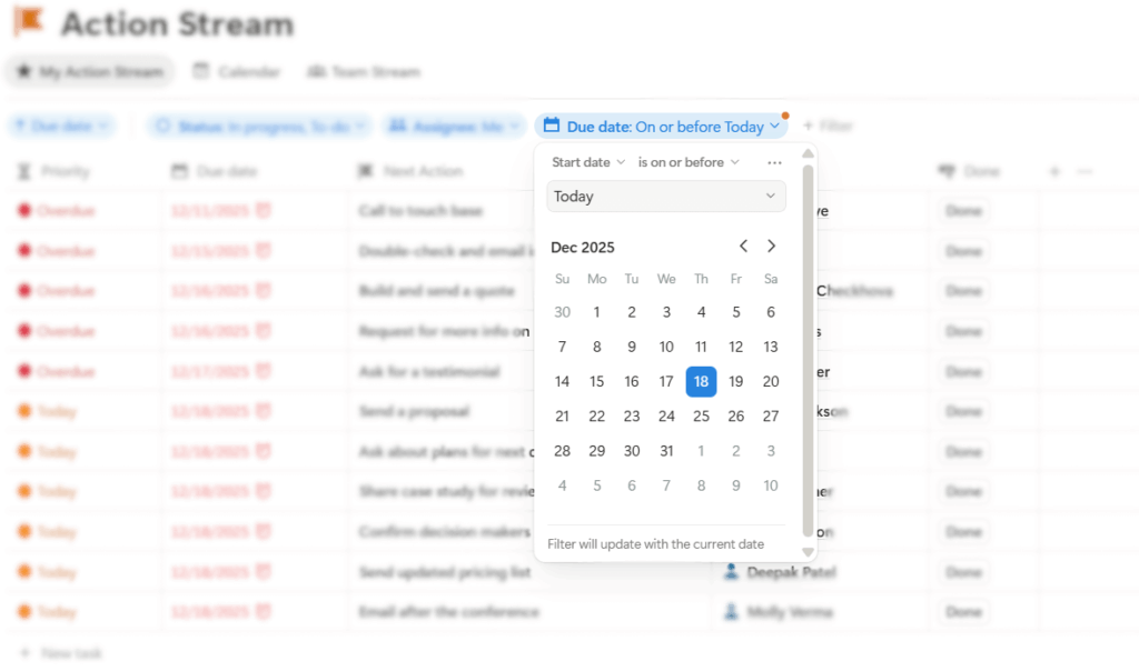 filter for urgency in notion crm template