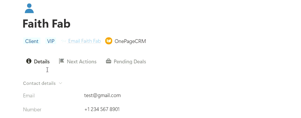 actions and deals linked to contact