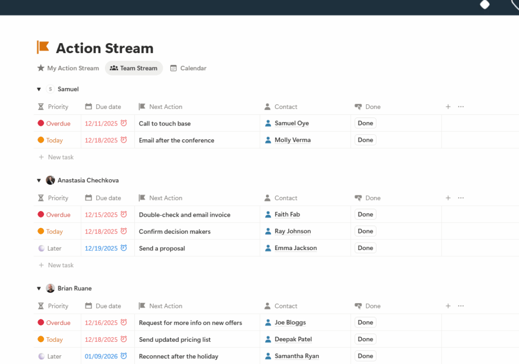 team workload in notion crm template
