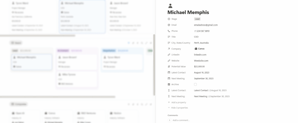 sales board contact profile