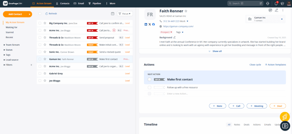 onepagecrm centralized workspace