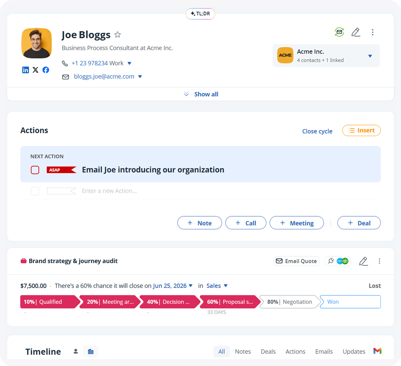onepagecrm contact page