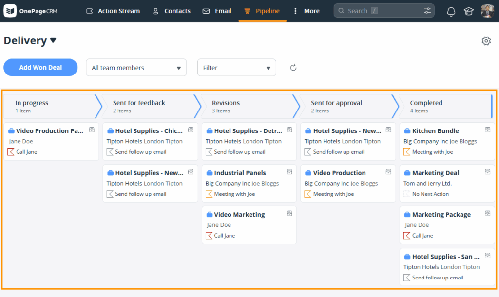 onepagecrm light project management
