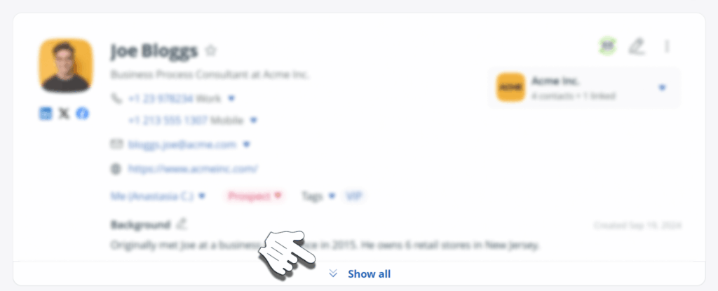 hide contact fields in onepagecrm