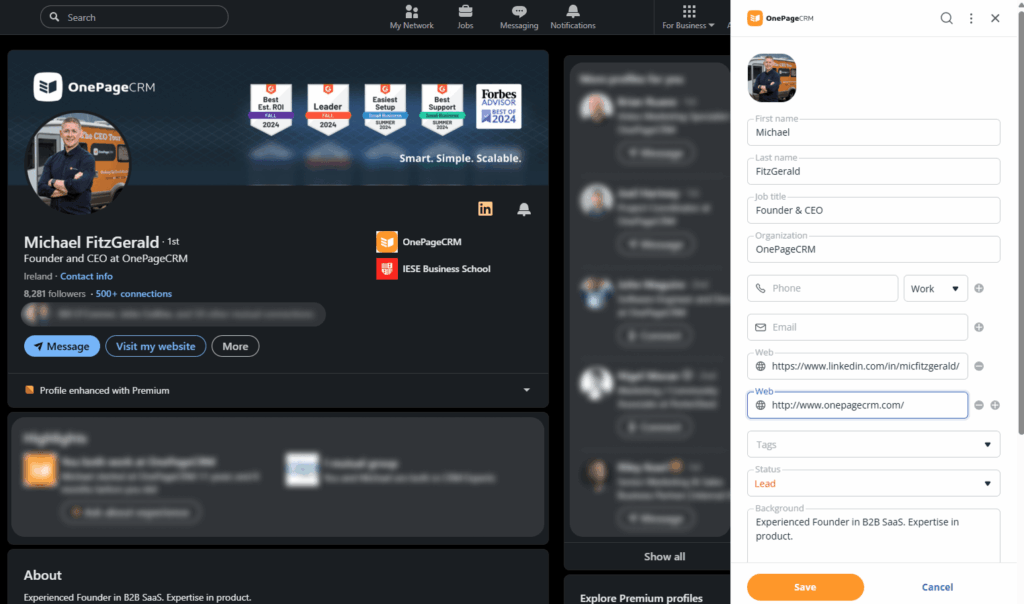 instant lead capture in onepagecrm