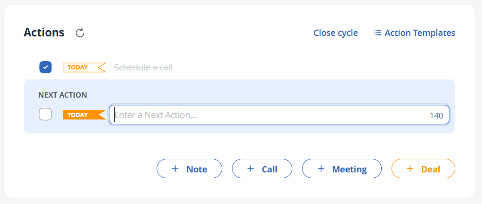 onepagecrm next action