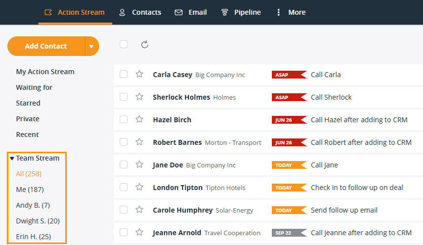 onepagecrm team workspace