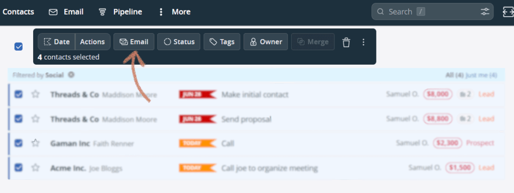 send mass emails from onepagecrm