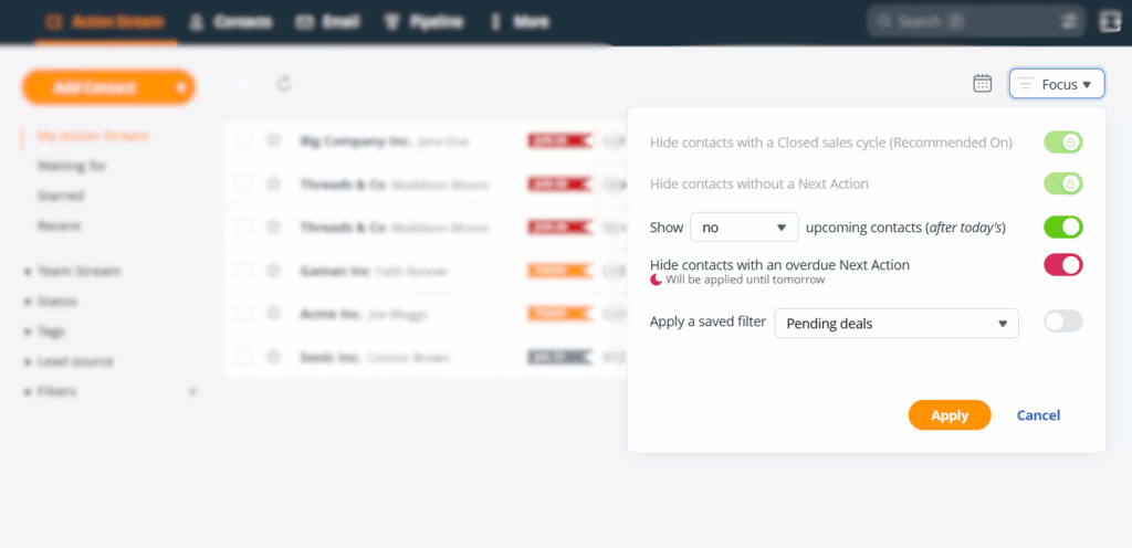 organize leads with a focus mode