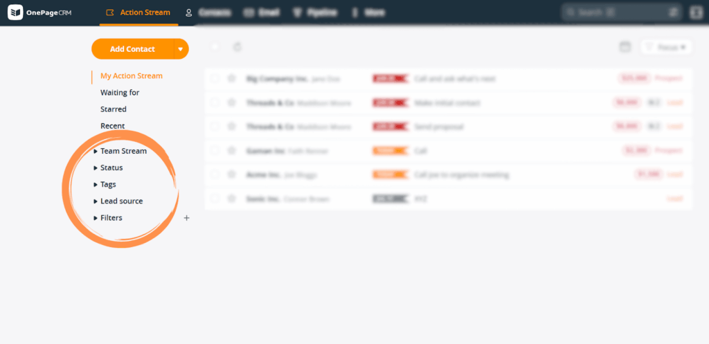 organize leads by tags and filters