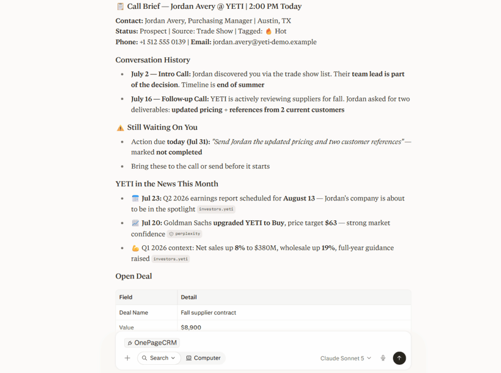 perplexity ai assistant call brief