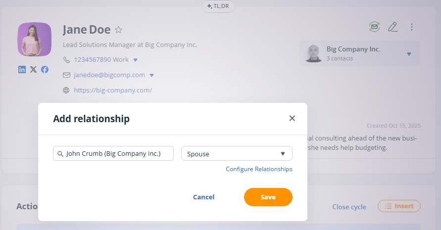 contact relationships in onepagecrm