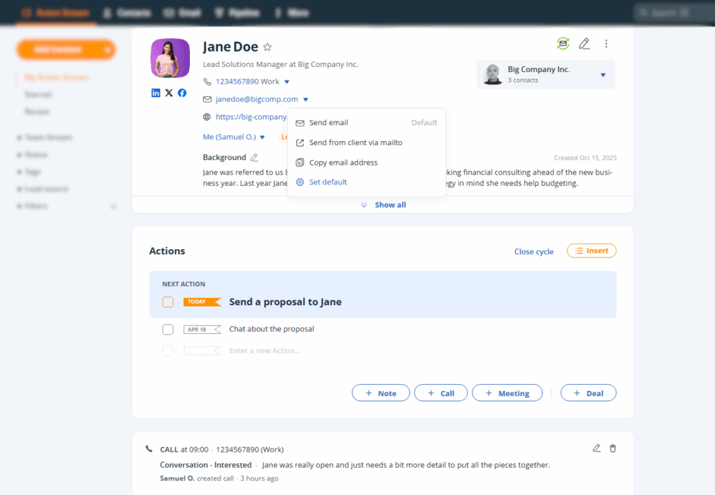 full contact profiles in onepagecrm