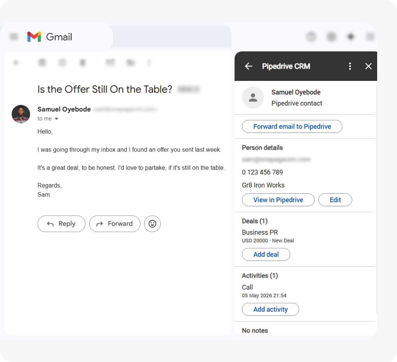 Pipedrive lead capture inside Gmail