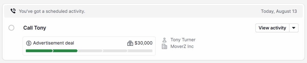 pipedrive crm follow-up task
