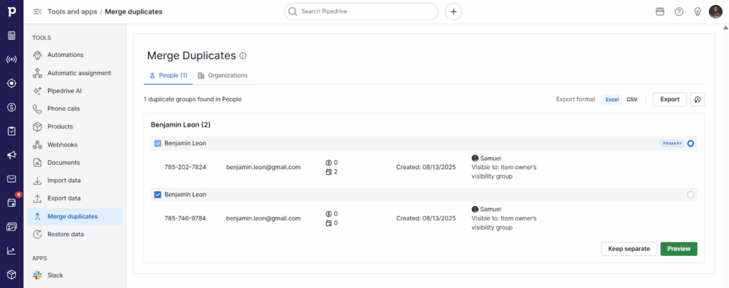 duplicate management in pipedrive crm