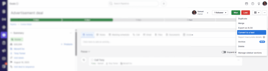 pipedrive crm deal and lead conversion