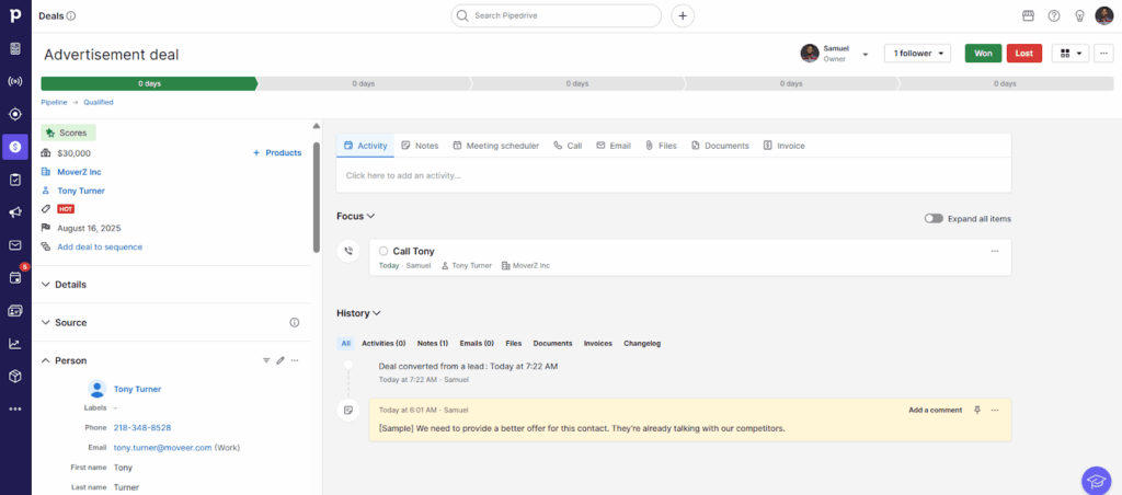 complete pipedrive crm deal information