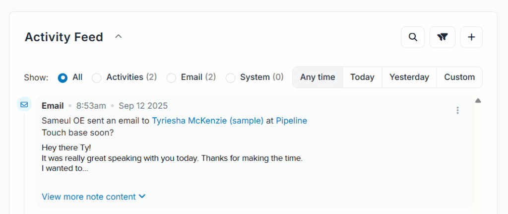 pipeline crm email logs