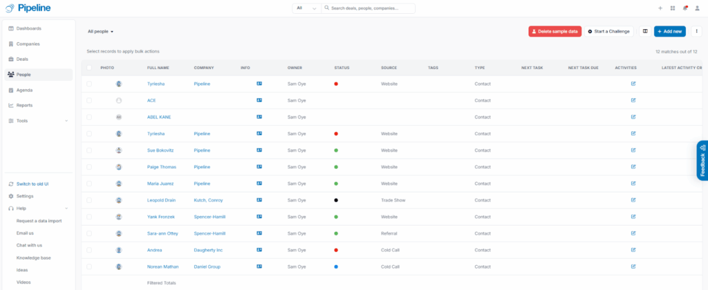 pipeline crm contact list