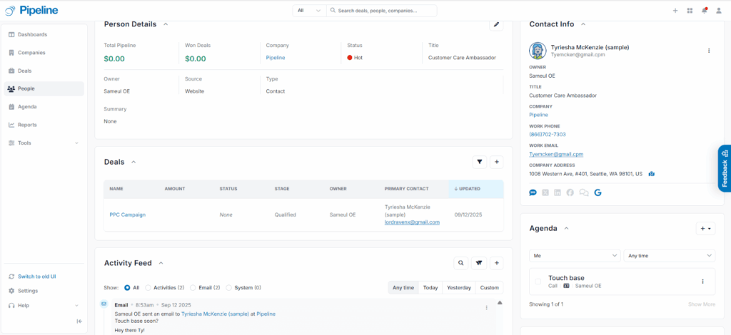 pipeline crm full contact details
