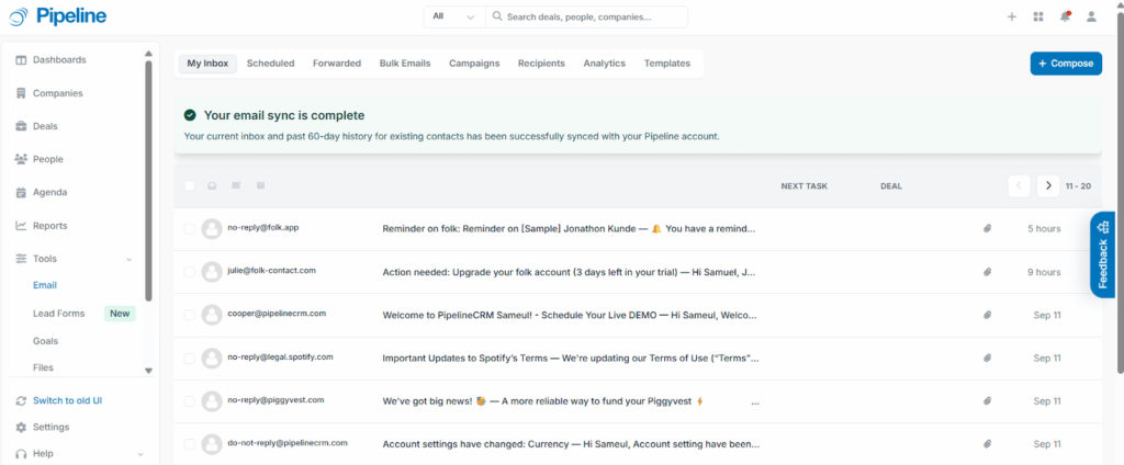 pipeline crm email inbox